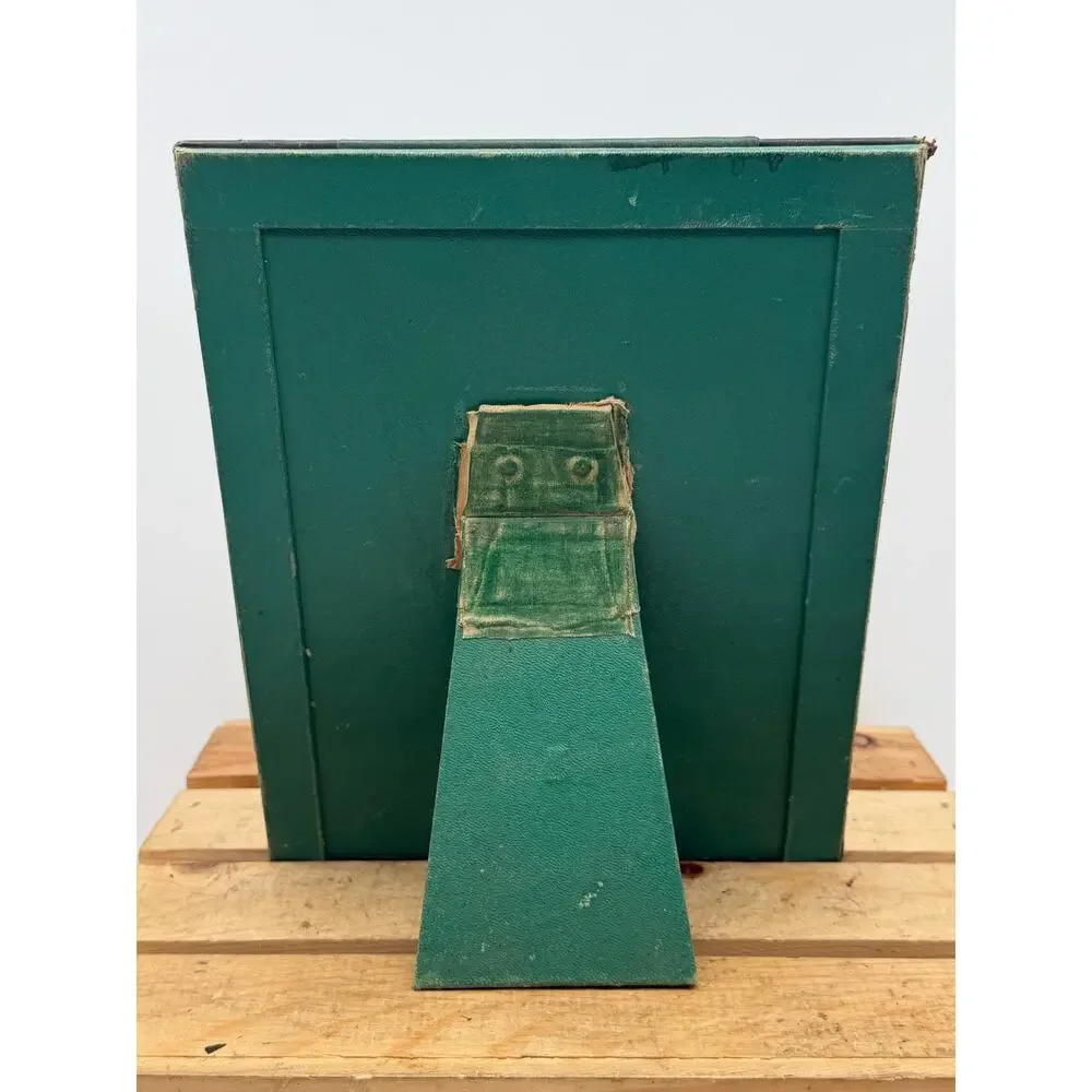 Vintage Hand-Tinted Woman & Dog Portrait in Green Leatherette Frame - 8”x10”